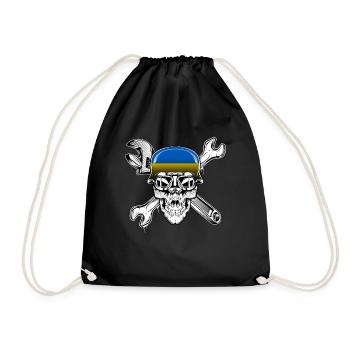Ukrainian Biker Skull Motorcycle Flag - Drawstring Bag - black - Front