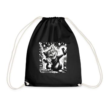 Chat et souris Selfie Joyeux Noël Drôle - Sac de sport léger - noir - Devant