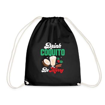 Drink Coquito Be Merry Rum Drink Coconut Puerto Ri - Drawstring Bag - black - Front