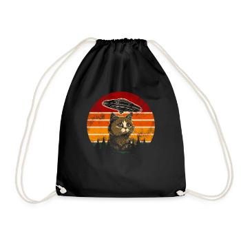 Lustige Katzen -Selfie Ufos Alien Spaceship Kitty - Turnbeutel - Schwarz - Vorne