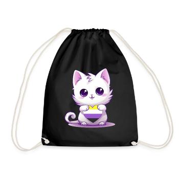 Nicht-binäre Flagge Niedliches Kawaii-Katzenherz - Turnbeutel - Schwarz - Vorne
