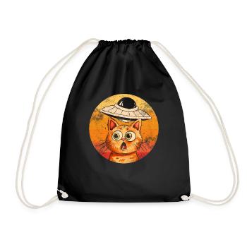 Lustige Katzen -Selfie Ufos Alien Spaceship Kitty - Turnbeutel - Schwarz - Vorne