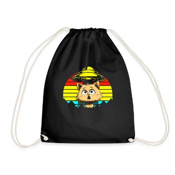 Lustige Katzen -Selfie Ufos Alien Spaceship Kitty - Turnbeutel - Schwarz - Vorne