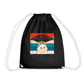 Lustige Katzen -Selfie Ufos Alien Spaceship Kitty - Turnbeutel - Schwarz - Vorne