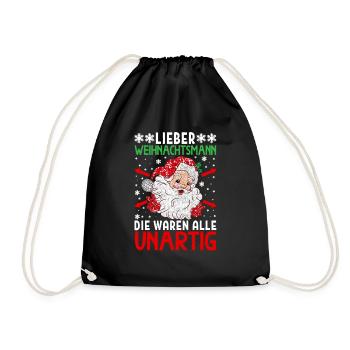 Lieber Weihnachtsmann Geschenk Weihnachtsfeier - Turnbeutel - Schwarz - Vorne
