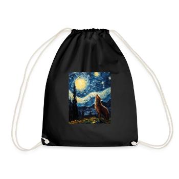Loup de la nuit étoilée hurlant à la lune van Gogh - Sac de sport léger - noir - Devant