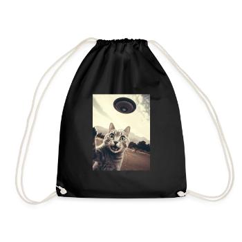 Lustiges Katzen-Selfie mit UFO Classic Sci-Fi - Turnbeutel - Schwarz - Vorne