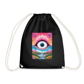 Psychedelic Abstract LSD Hippie Trippy Wandering - Drawstring Bag - black - Front