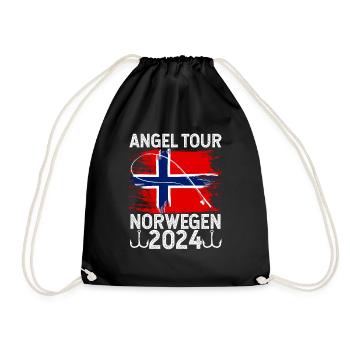 Angel Tour Norwegen 2024 Angelteam Flagge Fische F - Turnbeutel - Schwarz - Vorne
