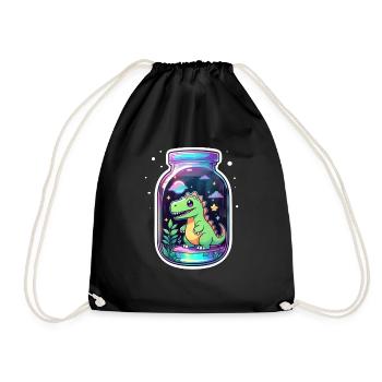 Dinosaur in a Cartoon Jar - Drawstring Bag - black - Front