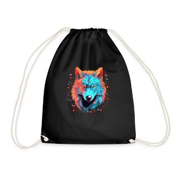 Wolf with xmas lights, Love Wolfs - Drawstring Bag - black - Front