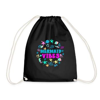 Mermaid Adult Matching Birthday Women Girl - Drawstring Bag - black - Front