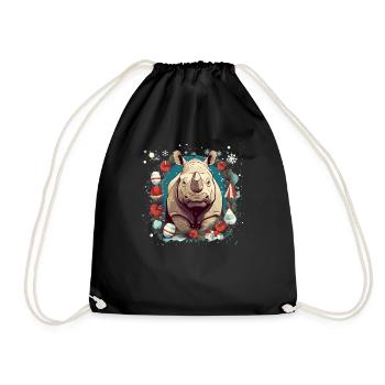 Rhinocéros avec des éléments de Noël, Rhinocéros d’amour - Sac de sport léger - noir - Devant