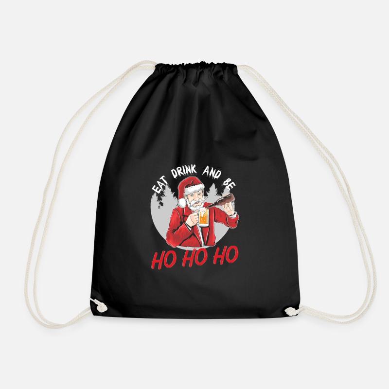hohoho Eat and Drink Santa - Drawstring Bag - black