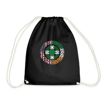 Irish, American, USA, Flag, Celtic Cross - Drawstring Bag - black - Front