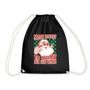 Most Likely To Drink All The Wine Christmas Fun - Drawstring Bag - black - Front