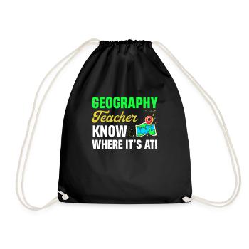 Geografielehrer Wissen, Worum Es Geht! Professur - Turnbeutel - Schwarz - Vorne