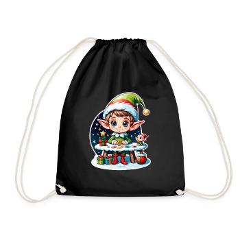elf christmas elf gift - Drawstring Bag - black - Front