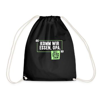 Komm wir essen, Opa. Satzzeichen retten Leben - Turnbeutel - Schwarz - Vorne