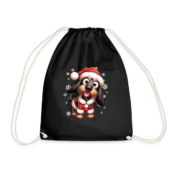 Wire-haired Dachshund Dog Christmas - Drawstring Bag - black - Front