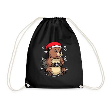 Beaver Christmas Gamer Videospiel-spieler Gaming - Turnbeutel - Schwarz - Vorne