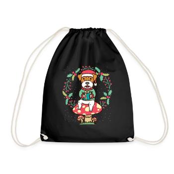 Kromfohrländer Dog on Mushroom Christmas Wreath - Drawstring Bag - black - Front