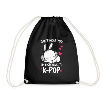 Can't Hear You I'm Listening Kpop Rabbit K-pop - Drawstring Bag - black - Front