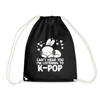 Can't Hear You I'm Listening Kpop Rabbit K-pop - Drawstring Bag - black - Front
