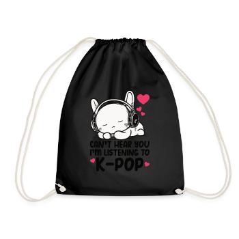 Can't Hear You I'm Listening Kpop Rabbit K-pop - Drawstring Bag - black - Front