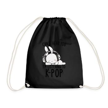 Can't Hear You I'm Listening Kpop Rabbit K-pop - Drawstring Bag - black - Front