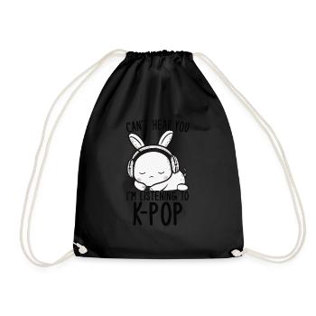 Can't Hear You I'm Listening Kpop Rabbit K-pop - Drawstring Bag - black - Front