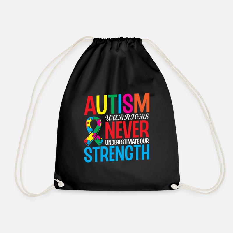 Autism warriors never underestimate our - Drawstring Bag - black