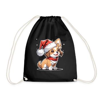 Dog with Christmas Hat - Drawstring Bag - black - Front