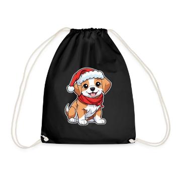 Dog with Christmas Hat - Drawstring Bag - black - Front