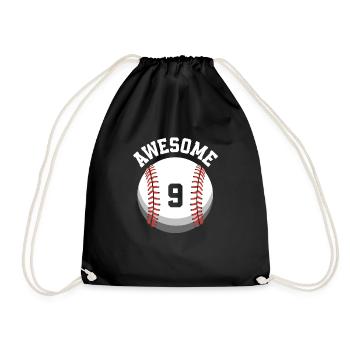 Kids Birthday 9th Birthday Baseball Party - Drawstring Bag - black - Front