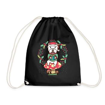 West Highland White Terrier Dog Christmas Wreath - Drawstring Bag - black - Front