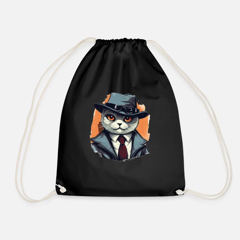 British Shorthair Cat Detective - Drawstring Bag - black
