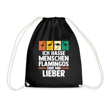 Ich hasse Menschen Flamingos sind mir lieber - Turnbeutel - Schwarz - Vorne