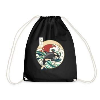 Retro Great Wave Japanese Killer Whale Orca - Turnbeutel - Schwarz - Vorne