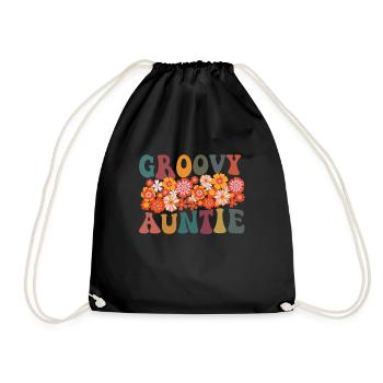 Aunt Retro Groovy Baby Announcement Aunt - Drawstring Bag - black - Front