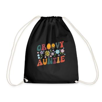 Aunt Retro Groovy Baby Announcement Aunt - Drawstring Bag - black - Front