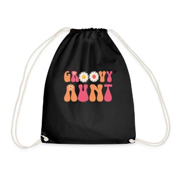 Aunt Retro Groovy Baby Announcement Aunt - Drawstring Bag - black - Front