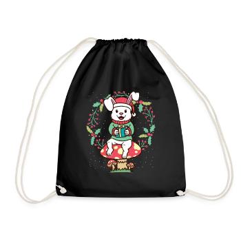 Rabbit on mushroom with santa claus hat - Drawstring Bag - black - Front