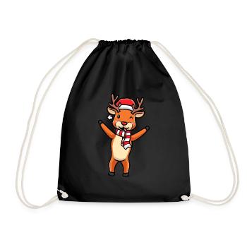 Reindeer Emoticon Christmas Christmas - Drawstring Bag - black - Front