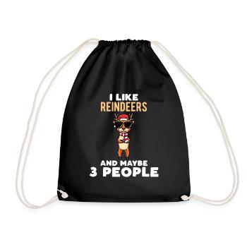 I like reindeer and maybe 3 people - Drawstring Bag - black - Front