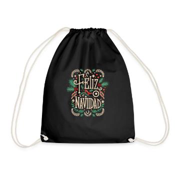 Vintage Merry Christmas Retro Mexican Christmas Span - Drawstring Bag - black - Front