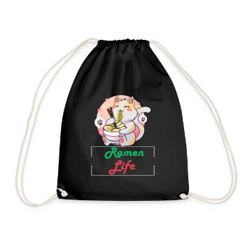 Cute Cat Eating Ramen - Drawstring Bag - black - Front