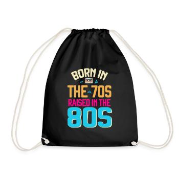 Girl Boy Kids 70s 80s 90s Disco Costume Outfit - Drawstring Bag - black - Front