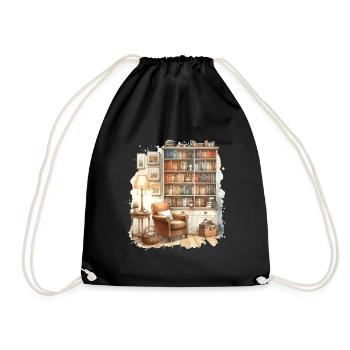 Cozy home library in watercolor - Drawstring Bag - black - Front