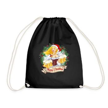 Weihnacht`s T-Shirt Frau mit Bier - Turnbeutel - Schwarz - Vorne